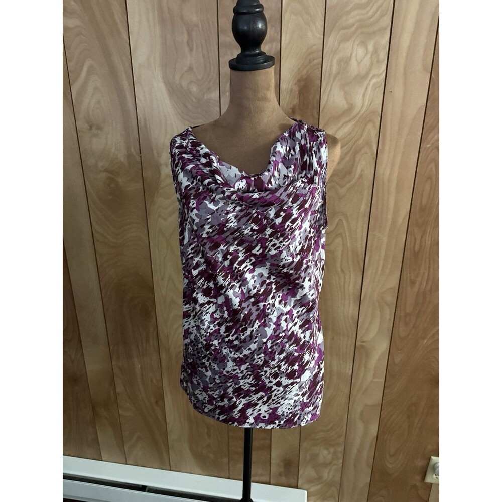 Banana Republic Women's Sleeveless Ruched Blouse With Purple Print Size Medium M